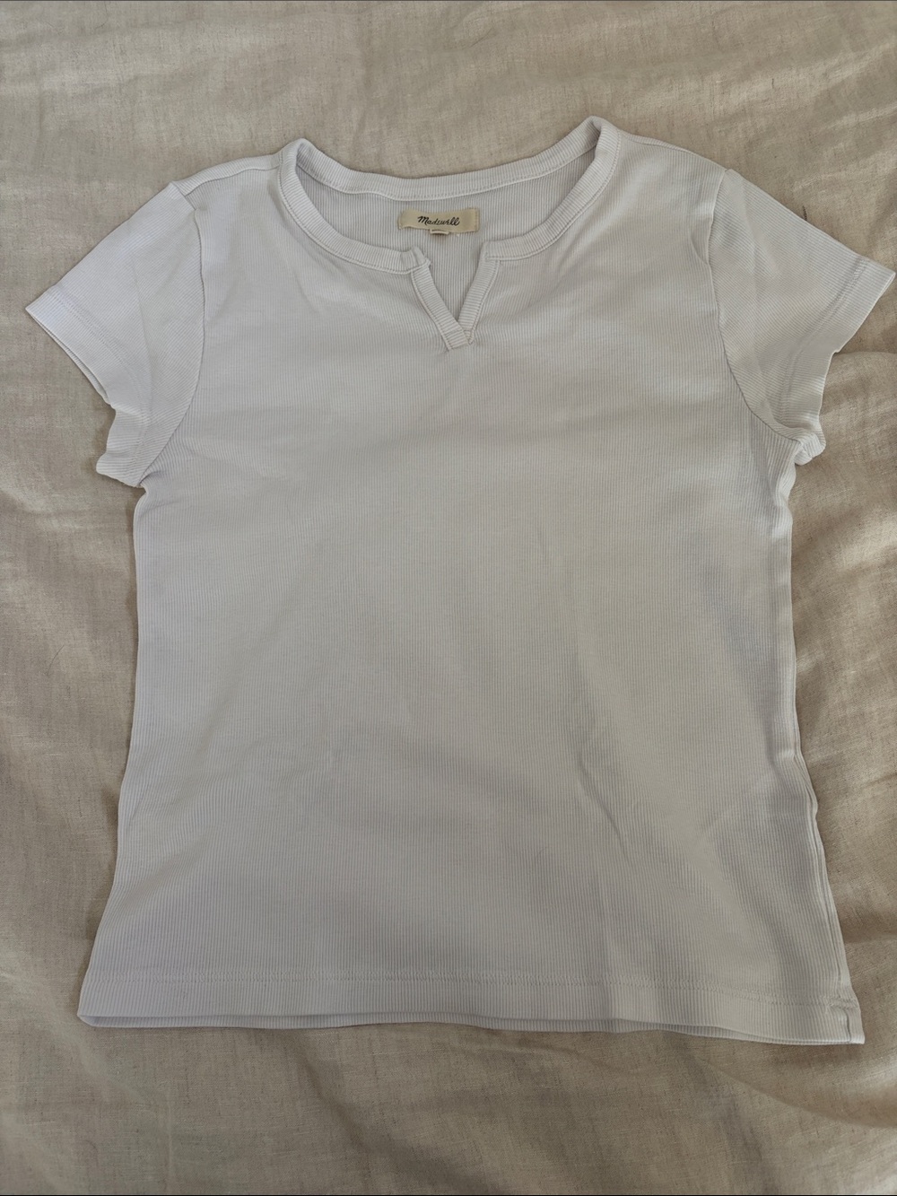 Madewell White Short-Sleeve Ribbed V-Notch Tee